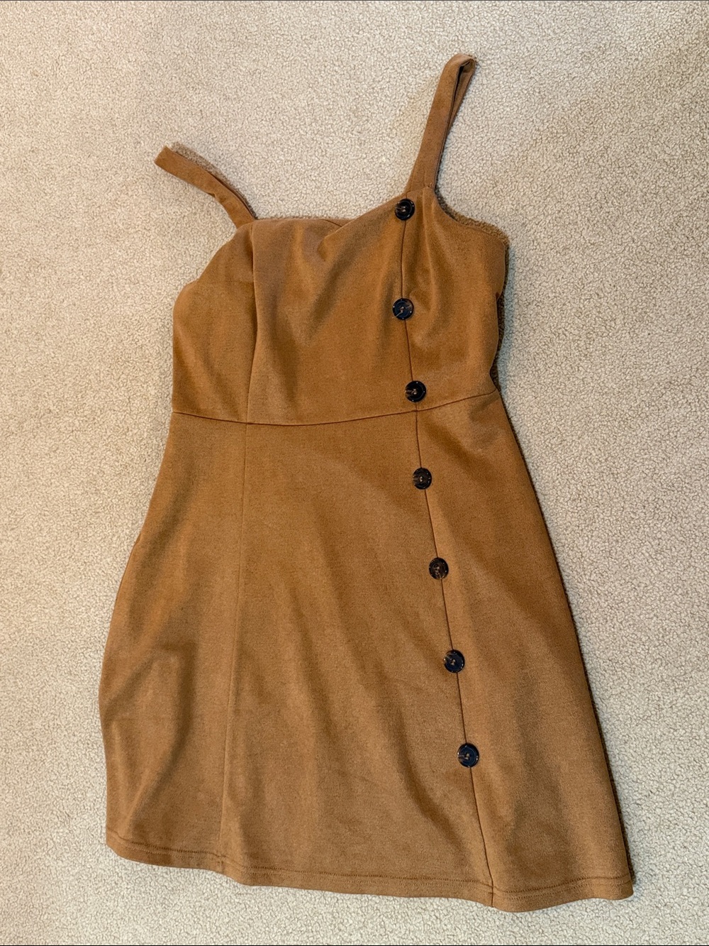 Allegra K Strappy Mini Dress in Camel Brown with Side Buttons